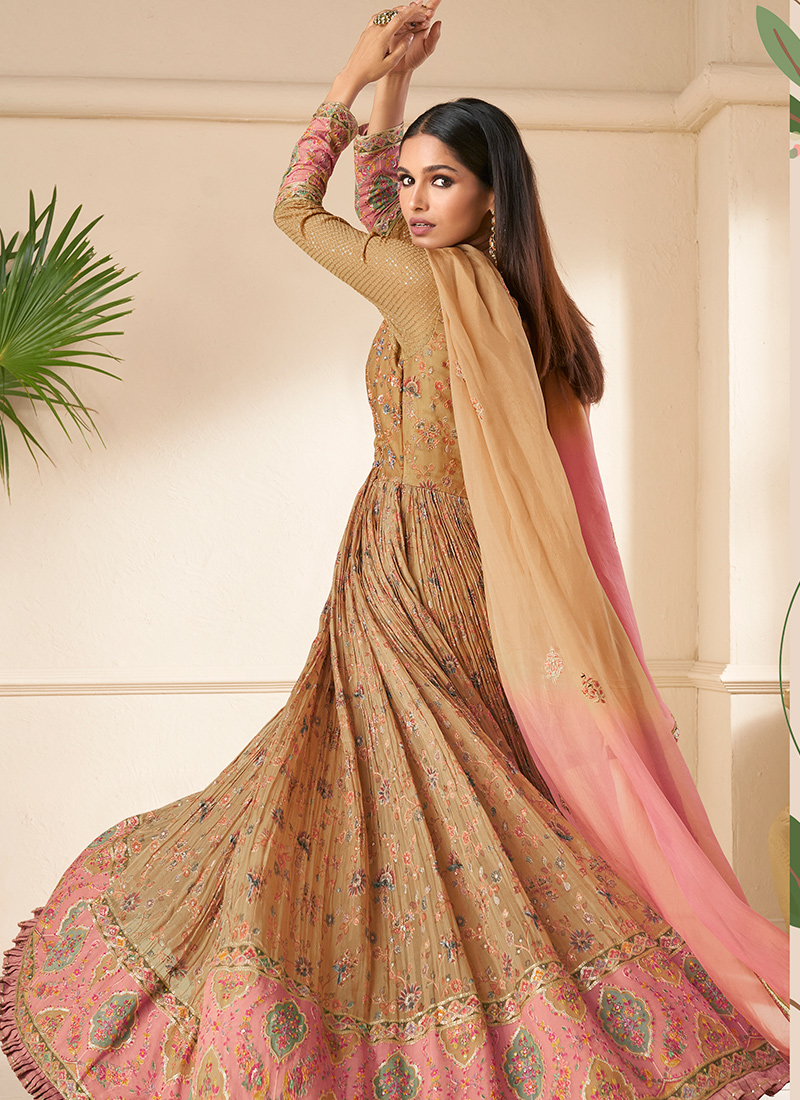 Rama Party Wear Readymade Gown With Dupatta In Embroidery Work main image 1